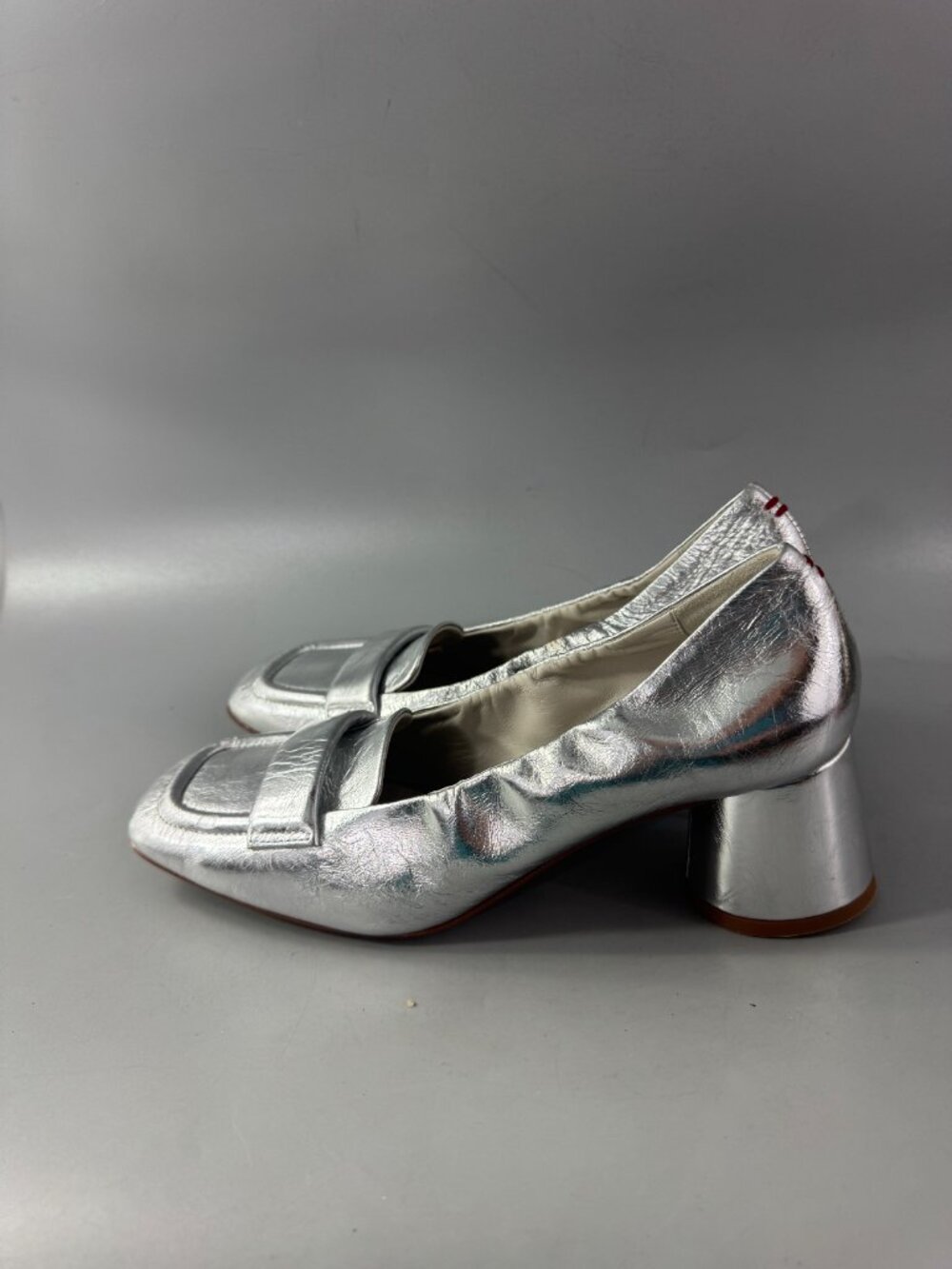 Halmanera Made in Italy Metallic Silver Blocked Heel Shoes, Size 39 - Picture 5 of 14